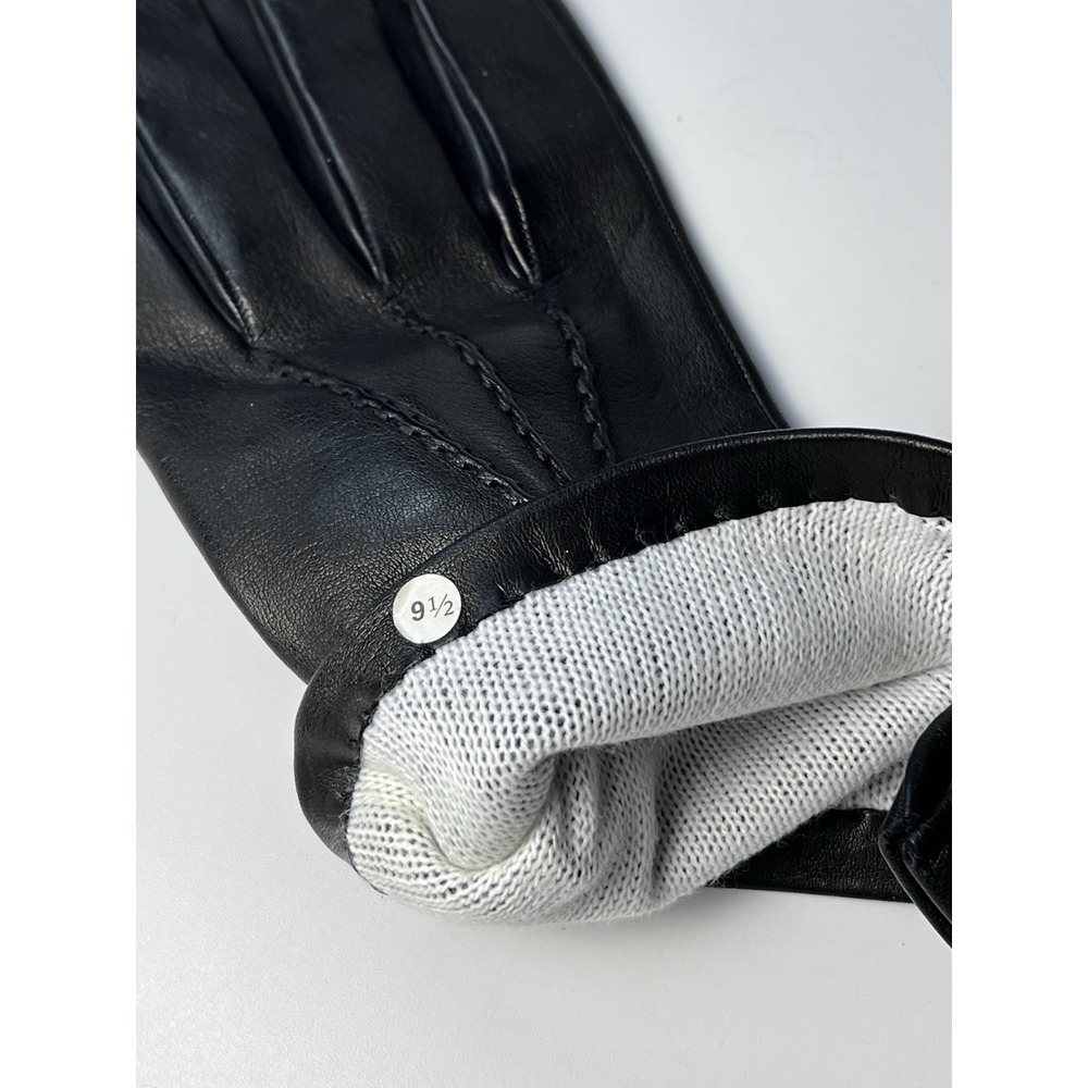 Vintage Mens Black Leather Lined Dress Gloves Size 9.5 Three Stitch Detail - Picture 4 of 6
